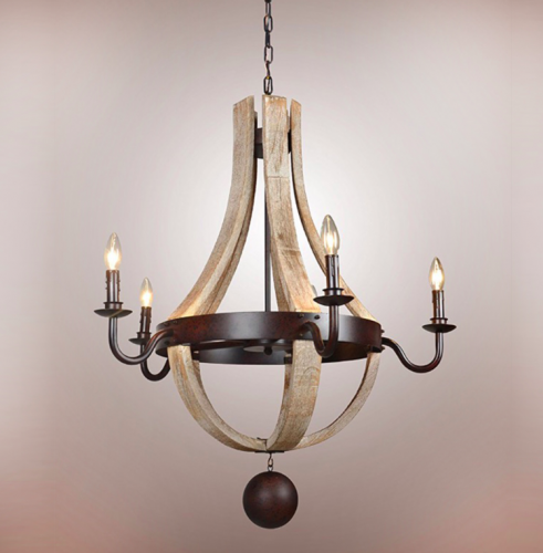 Araña de iluminación Tonel en hierro y madera - Boutique de Luz
