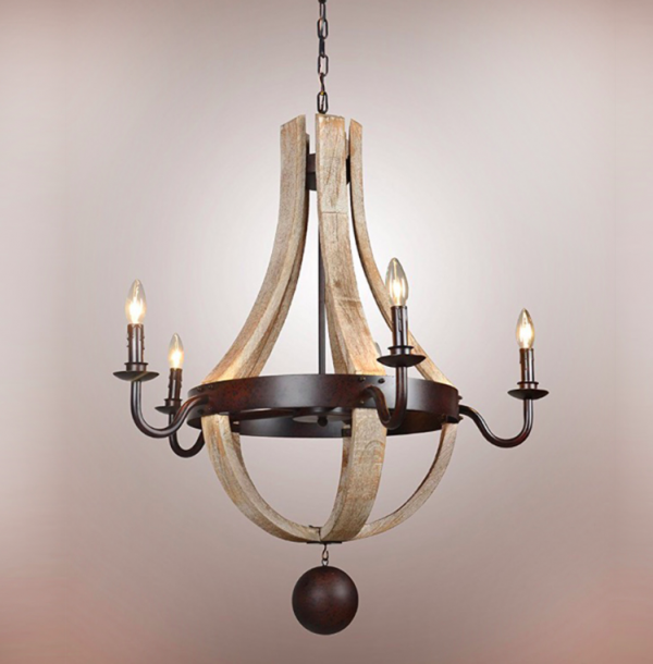 Araña de iluminación Tonel en hierro y madera - Boutique de Luz