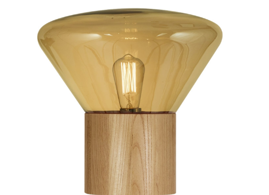 Lámpara de mesa velador Ash tulipa ambar y madera