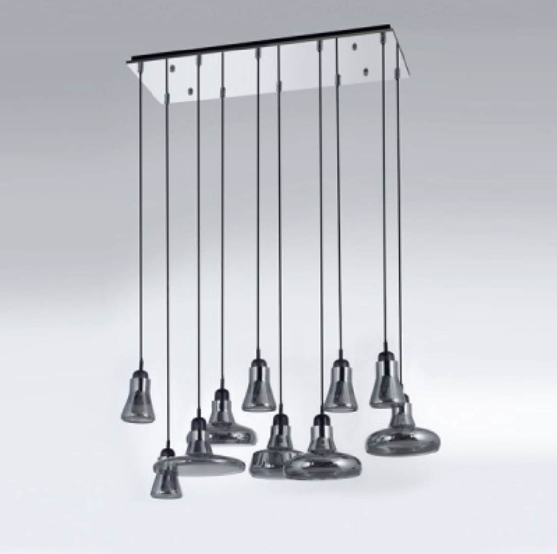 Lámpara colgante Grey Mix-10 con tulipa de cristal esfumado